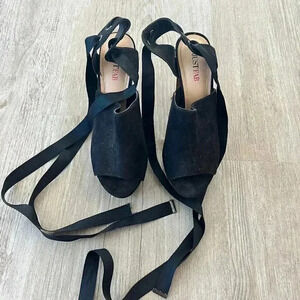 Womens JustFab Black Peep Toe Wrap Heels - 7.5